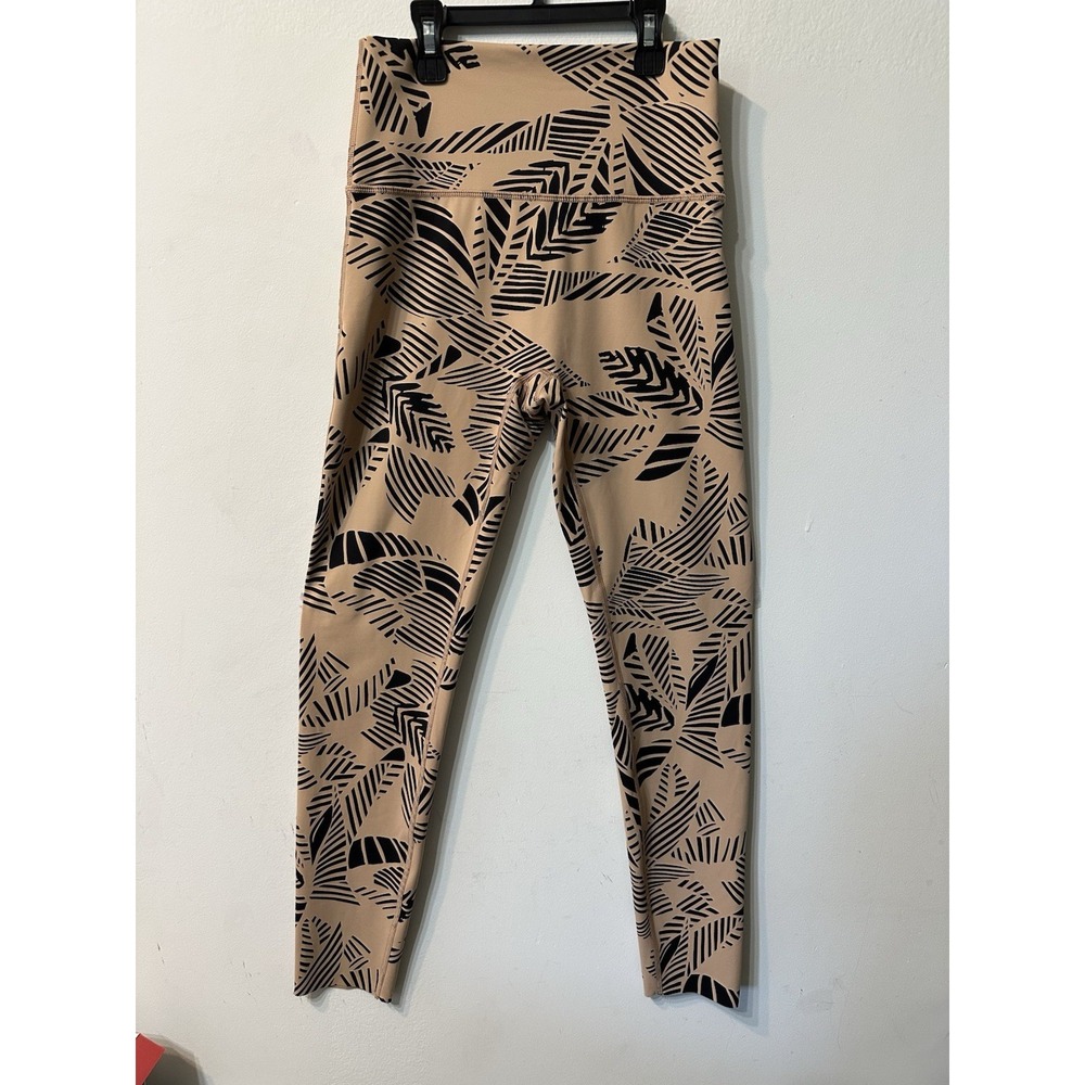 Aerie Chill Play Move Leggings Womens Medium Tan Black Tropical Palm Leaf Print